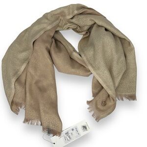 NWT Calvin Klein Tan & Gold Metallic Sheen Sparkle Scarf Rectangle NEW